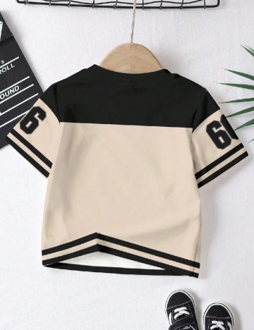 Tricou Shein Kids, negru/crem