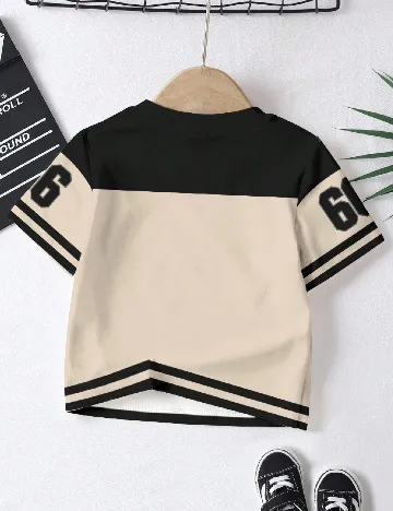 Tricou Shein Kids, negru/crem