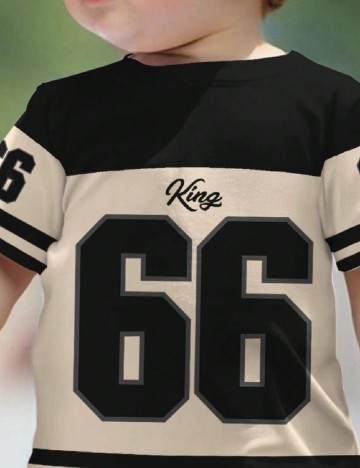 Tricou Shein Kids, negru/crem