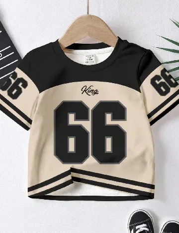 Tricou Shein Kids, negru/crem