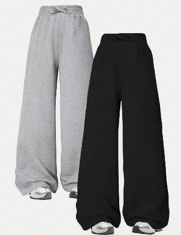 Set pantaloni 2 perechi Shein Kids, gri/negru