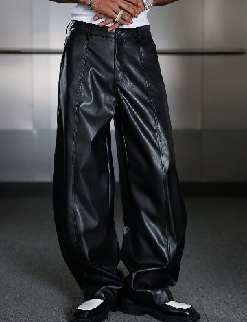 Pantaloni imitatie de piele SHEIN, negru