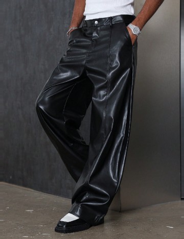 Pantaloni imitatie de piele SHEIN, negru