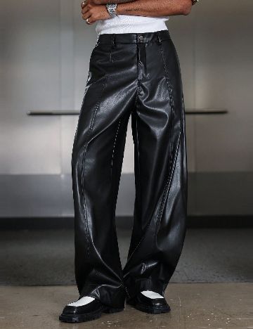 Pantaloni imitatie de piele SHEIN, negru