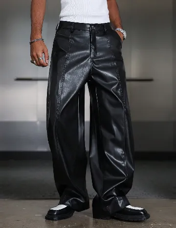 Pantaloni imitatie de piele SHEIN, negru