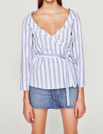 Bluza Zara, alb/albastru