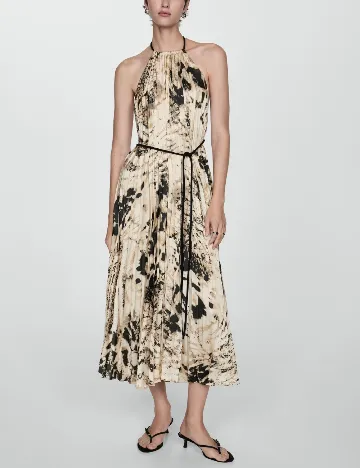 Rochie medie Mango, crem/negru