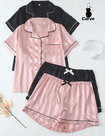 Set pijamale 2 bucati SHEIN CURVE, negru/roz