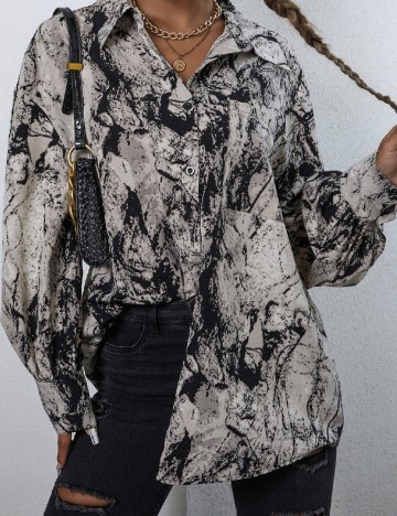 Camasa Oversize SHEIN, gri/negru
