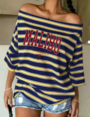 Tricou SHEIN, albastru/galben