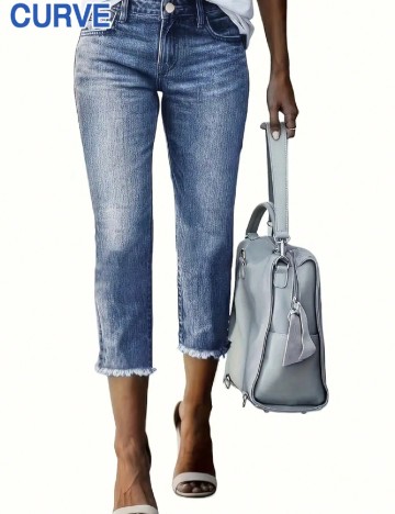 Pantaloni trei sferturi SHEIN CURVE, albastru