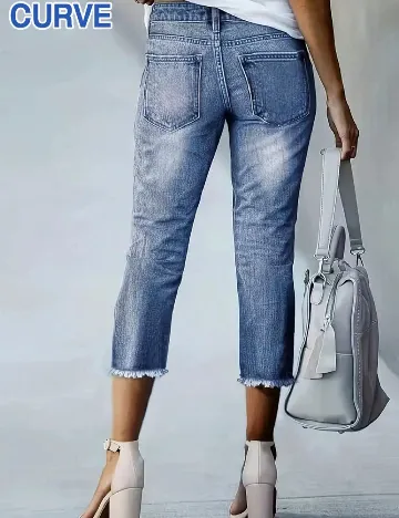 Pantaloni trei sferturi SHEIN CURVE, albastru