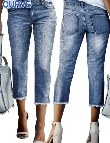 Pantaloni trei sferturi SHEIN CURVE, albastru