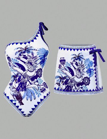 Costum de baie SHEIN, alb/albastru