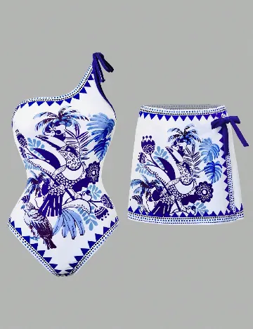 Costum de baie SHEIN, alb/albastru