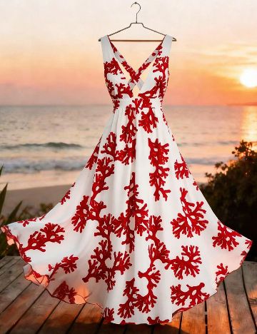 Rochie medie SHEIN, alb/rosu