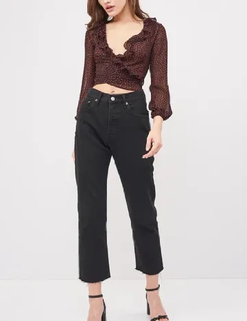 Top Bershka, negru/rosu
