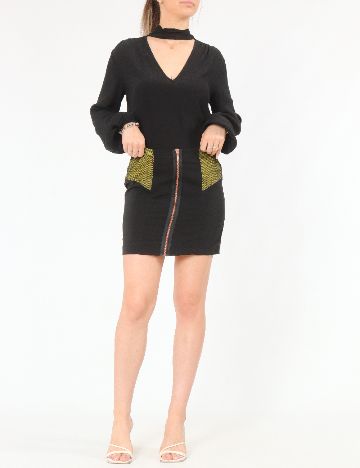 Fusta Bershka, negru/verde