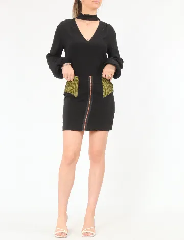 Fusta Bershka, negru/verde