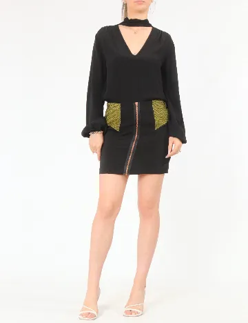 Fusta Bershka, negru/verde