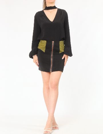 Fusta Bershka, negru/verde