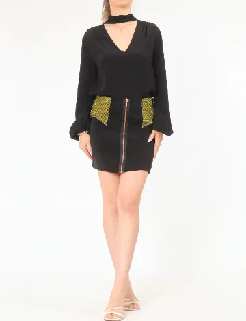 Fusta Bershka, negru/verde