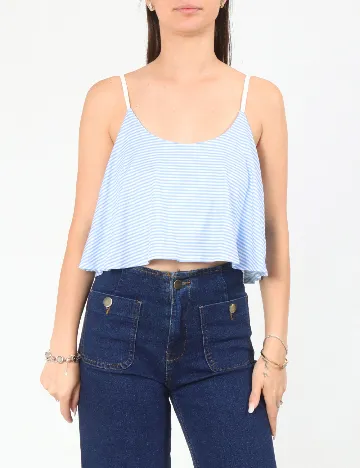 Top Zara, alb/albastru