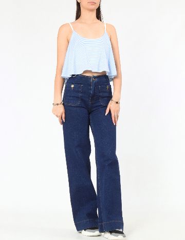 Top Zara, alb/albastru