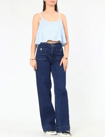 Top Zara, alb/albastru