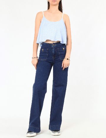 Top Zara, alb/albastru