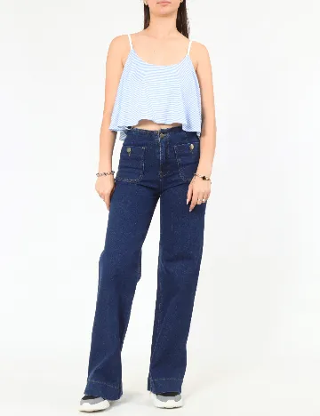 Top Zara, alb/albastru