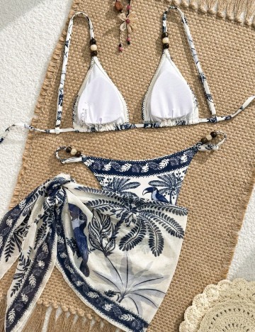 Costum de baie SHEIN, crem/albastru