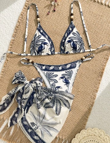 Costum de baie SHEIN, crem/albastru