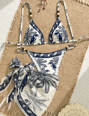 Costum de baie SHEIN, crem/albastru