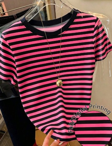 Tricou SHEIN, roz/negru