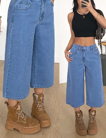 Pantaloni trei sferturi SHEIN, albastru