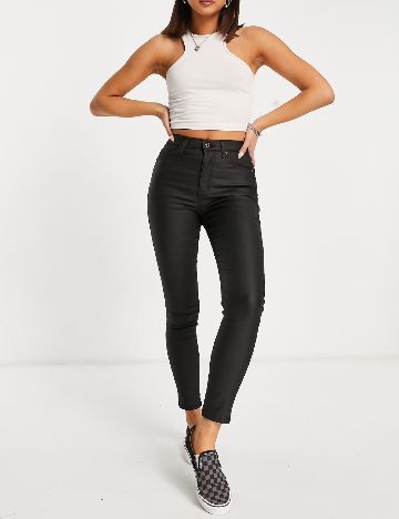 Pantaloni imitatie de piele Top Shop, negru