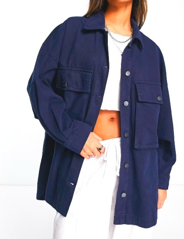 Jacheta Oversize Waven, bleumarin