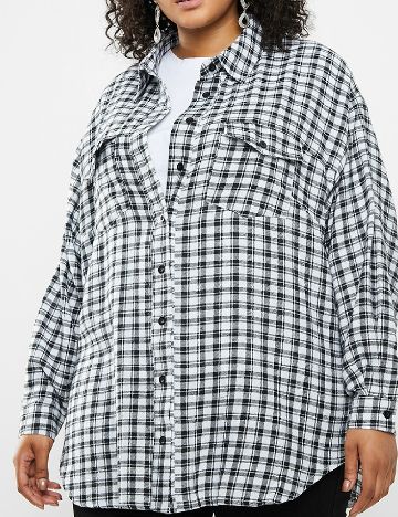 Camasa Oversize Missguided, alb/negru