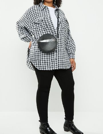 Camasa Oversize Missguided, alb/negru