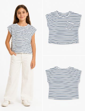 Tricou Zara, alb/albastru