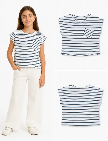 Tricou Zara, alb/albastru