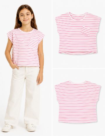 Tricou Zara, roz/alb