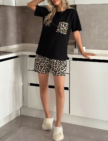 Pijama Carla Mara, animal print/negru