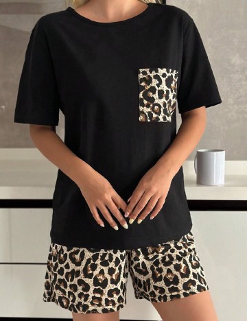 Pijama Carla Mara, animal print/negru