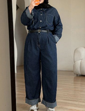 Salopeta Dazy Plus Size, albastru
