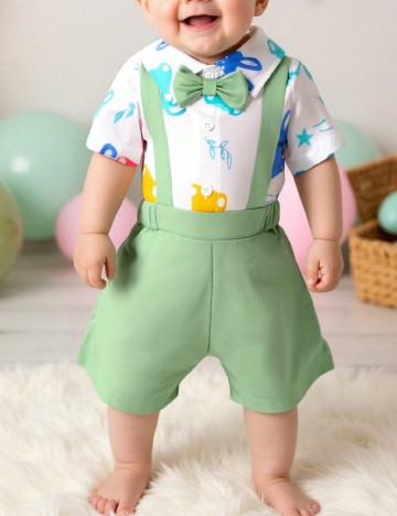 Compleu Shein Kids, verde/alb
