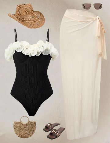 Costum de baie SHEIN, negru/crem