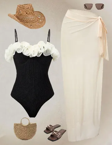 Costum de baie SHEIN, negru/crem