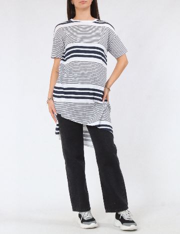 Bluza Bershka, alb/albastru